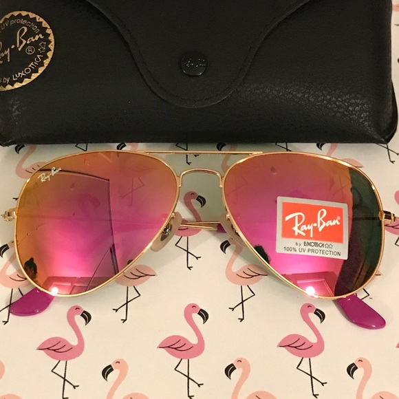 PINK ANS GOLD REFLECTIVE RAYBAN AVIATORS 58MM - Picture 3 of 5